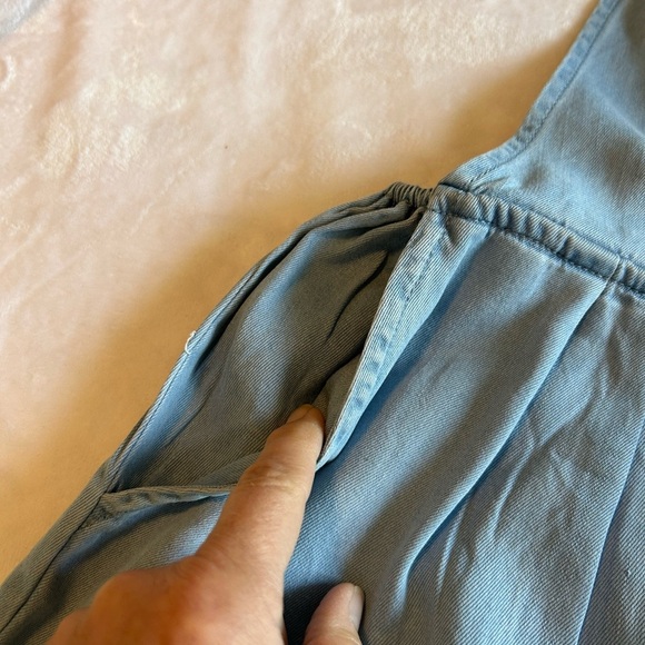 Blue Wide Leg Denim Overalls with Adjustable Straps - Picture 2 of 8